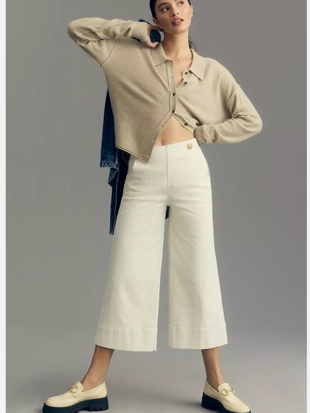 MAEVE Wide-Leg Cropped Pants in Off-White